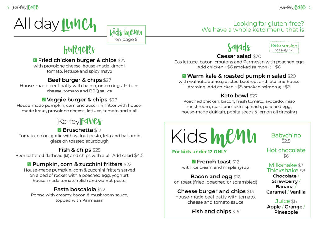 Our lunch menu can be ordered from 6.30am